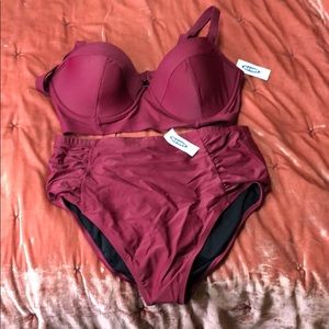 Maroon 2 piece high top bottom bathing suit